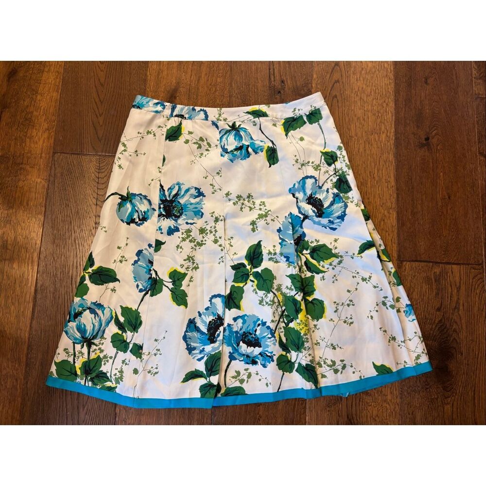 Banana Republic silk pleated skirt 10 blue floral - Picture 2 of 6
